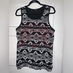Express black and‎ white printed tank top with red studs size large